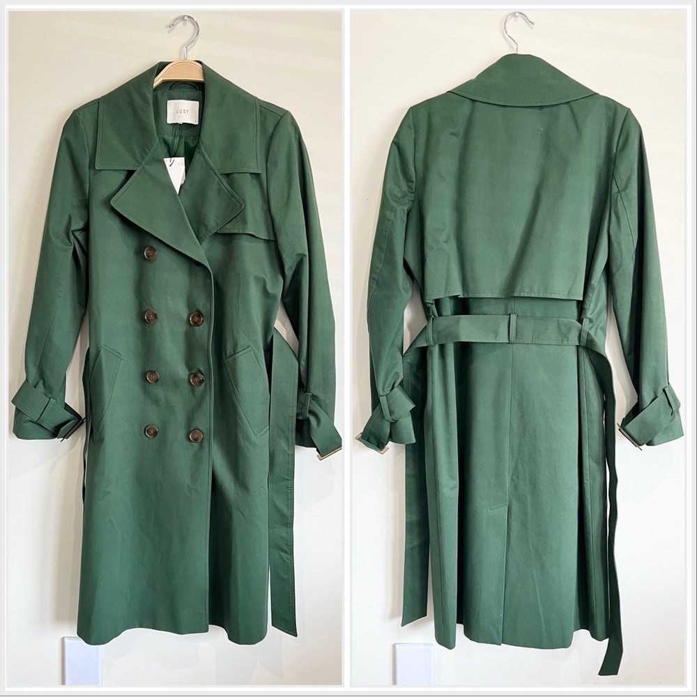 Just Female Rhye Green Twill Cotton Trench Coat XS-M NWT $359